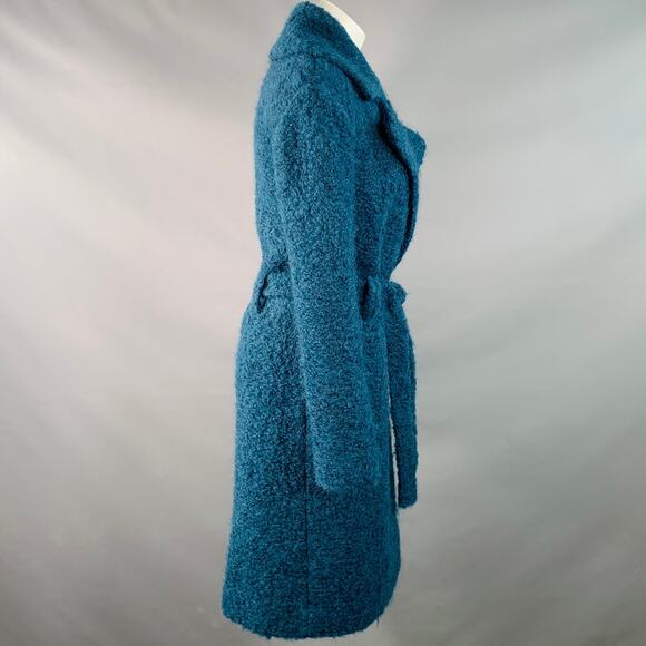 TORY BURCH Size XS Teal Wool Blend Textured Belted Coat - Picture 2 of 6
